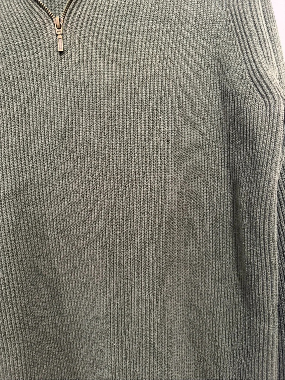 Cherokee Men’s Olive Green 100% Cotton Ribbed Quarter Zip Sweater Size Large